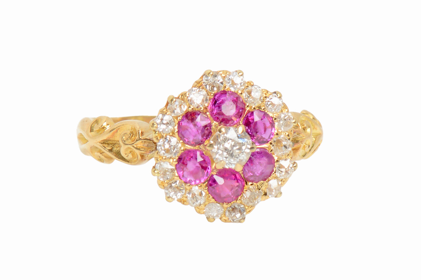 Antique Ruby Diamond Scalloped Ring