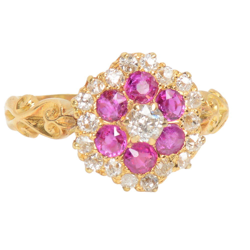 Antique Ruby Diamond Scalloped Ring