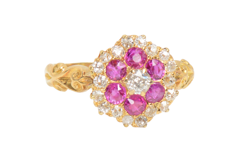 Antique Ruby Diamond Scalloped Ring