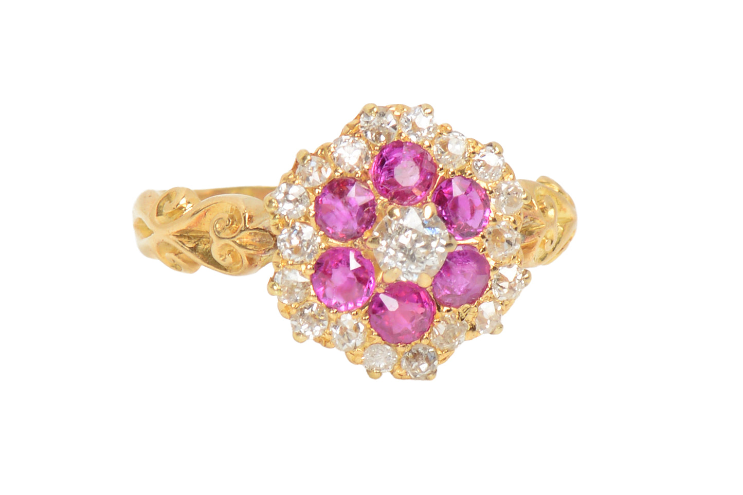 Antique Ruby Diamond Scalloped Ring