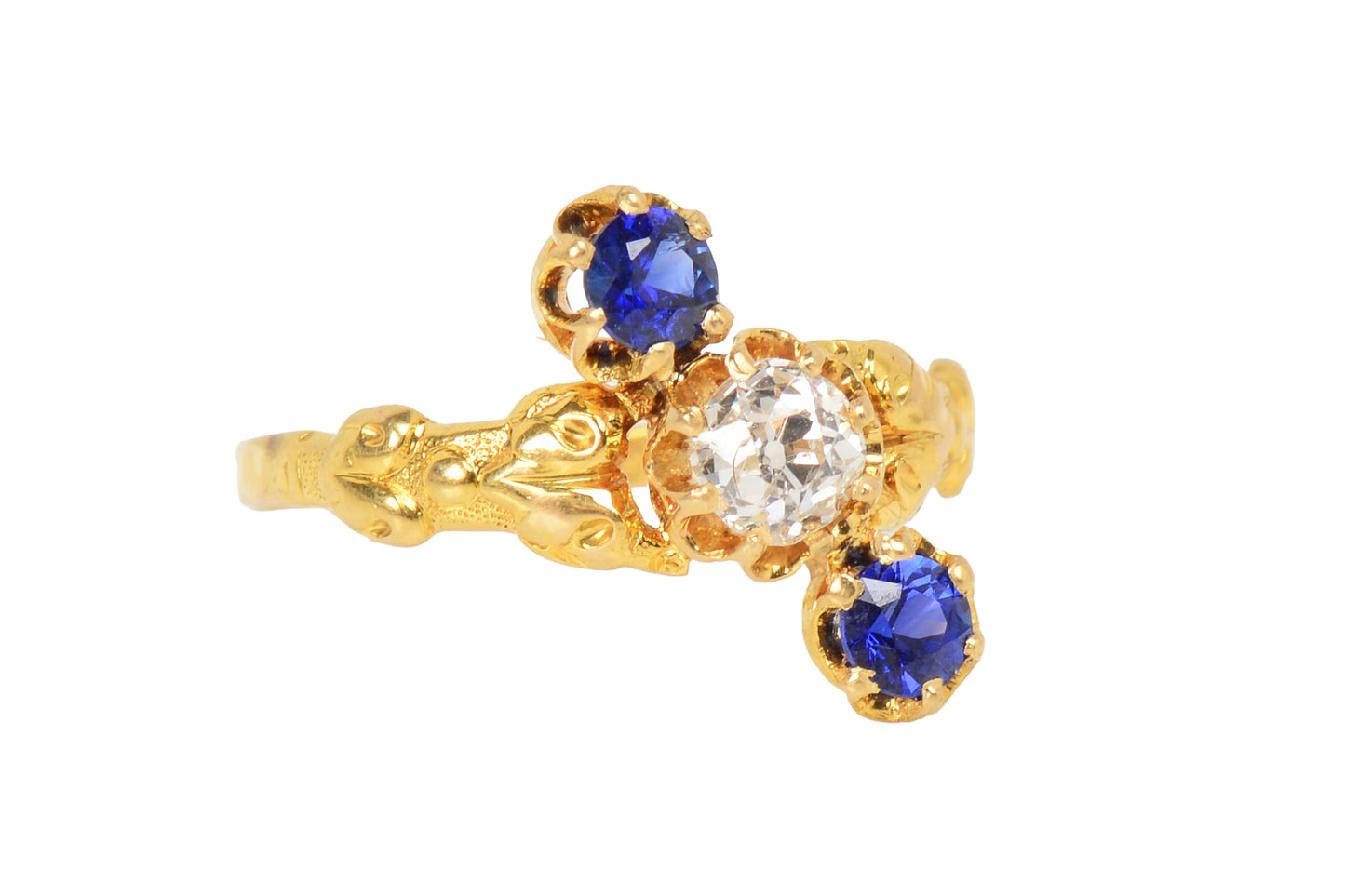 Upward Journey - Vivid Sapphire Diamond Antique Ring