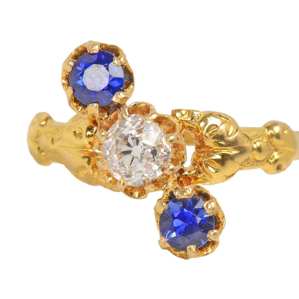 Upward Journey - Vivid Sapphire Diamond Antique Ring