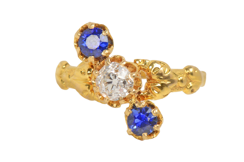 Upward Journey - Vivid Sapphire Diamond Antique Ring