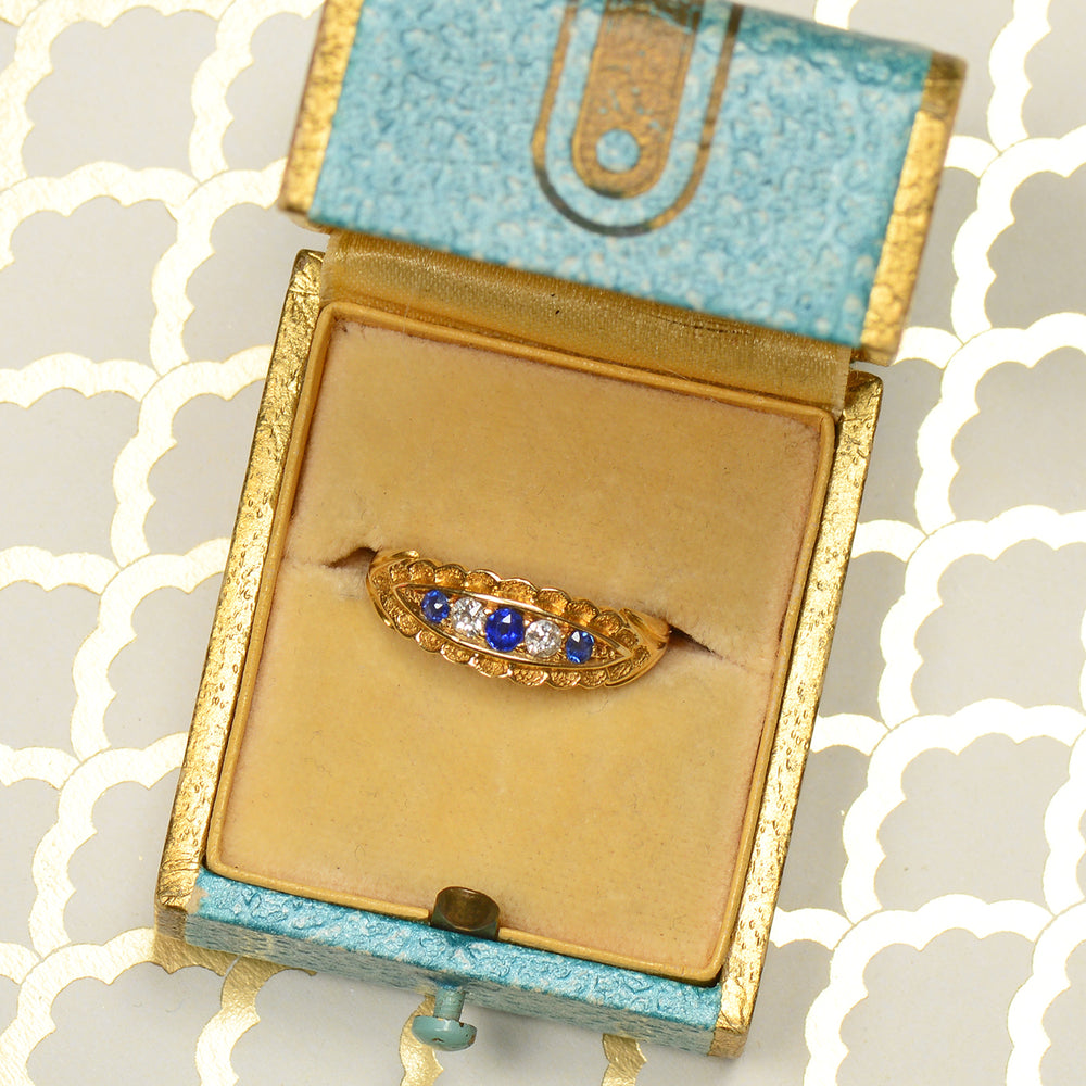 
                      
                        Antique Edwardian Sapphire Diamond Gold RIng
                      
                    