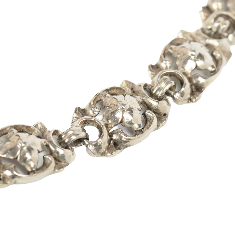 Vintage Silver Floral Motif Link Bracelet