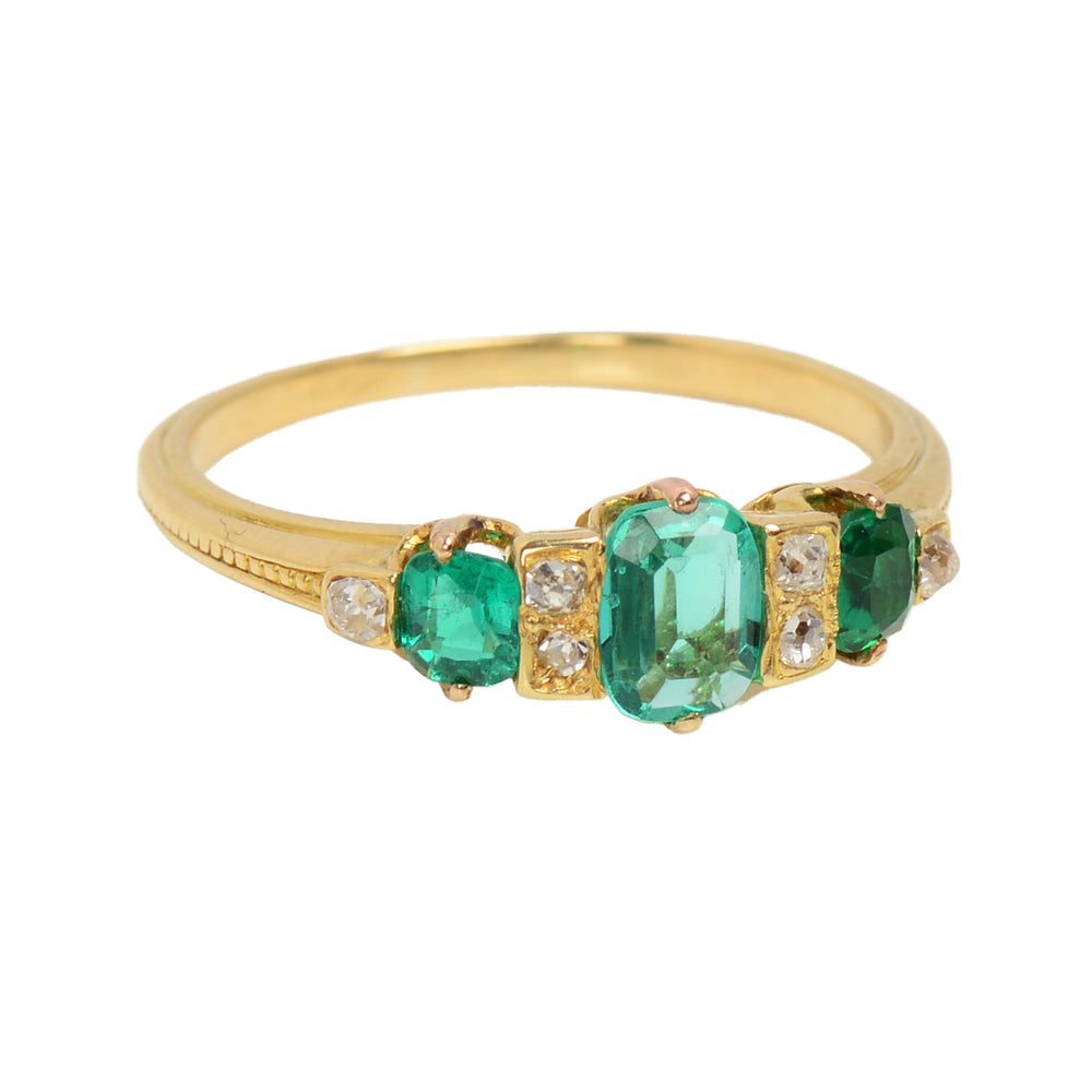 
                      
                        Edwardian Antique Three Emerald Diamond Ring
                      
                    