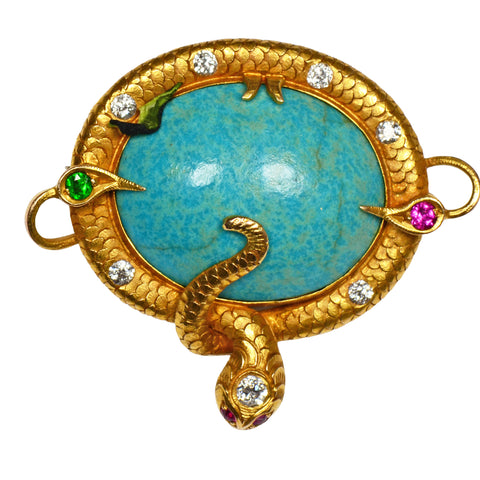 Fine Quality Turquoise Gem Snake Brooch