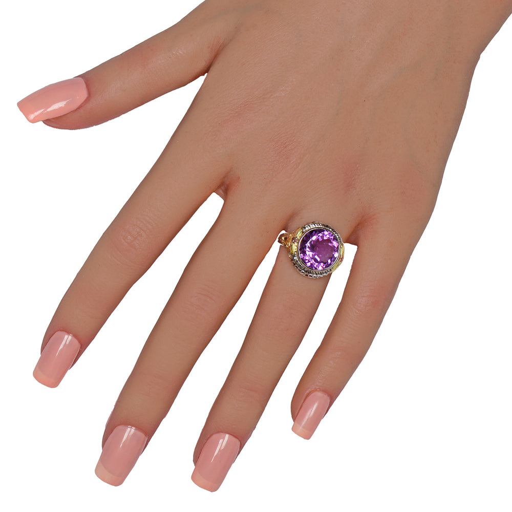
                      
                        Antique Three Color Gold Amethyst Filigree Ring
                      
                    