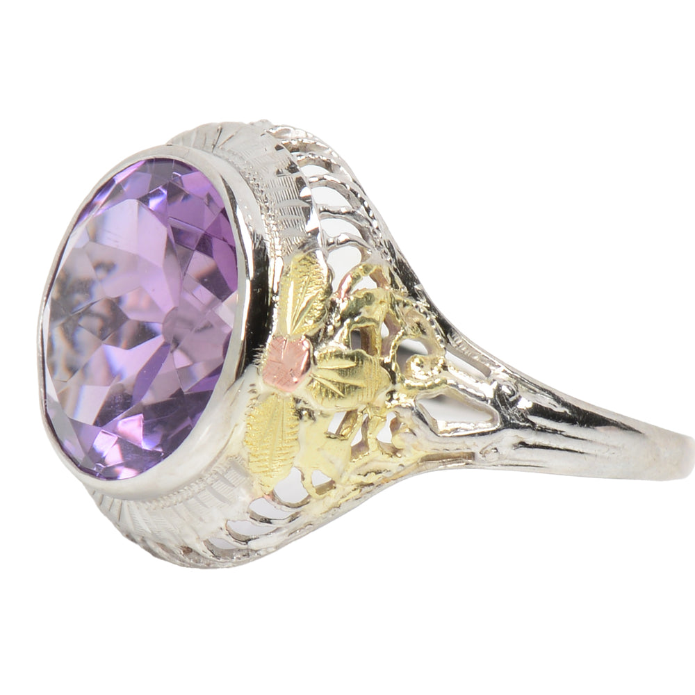 
                      
                        Antique Three Color Gold Amethyst Filigree Ring
                      
                    