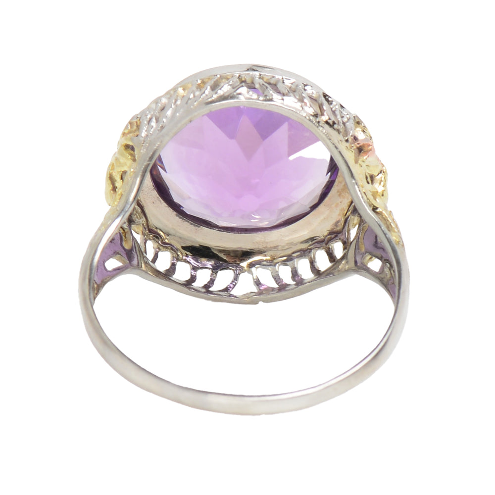 
                      
                        Antique Three Color Gold Amethyst Filigree Ring
                      
                    