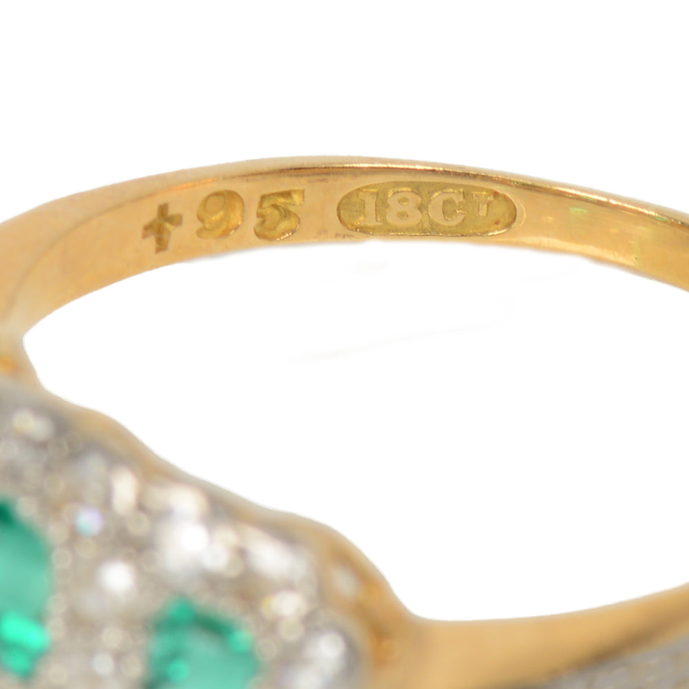 
                      
                        Antique Vintage Triple Cluster Emerald Diamond Ring
                      
                    