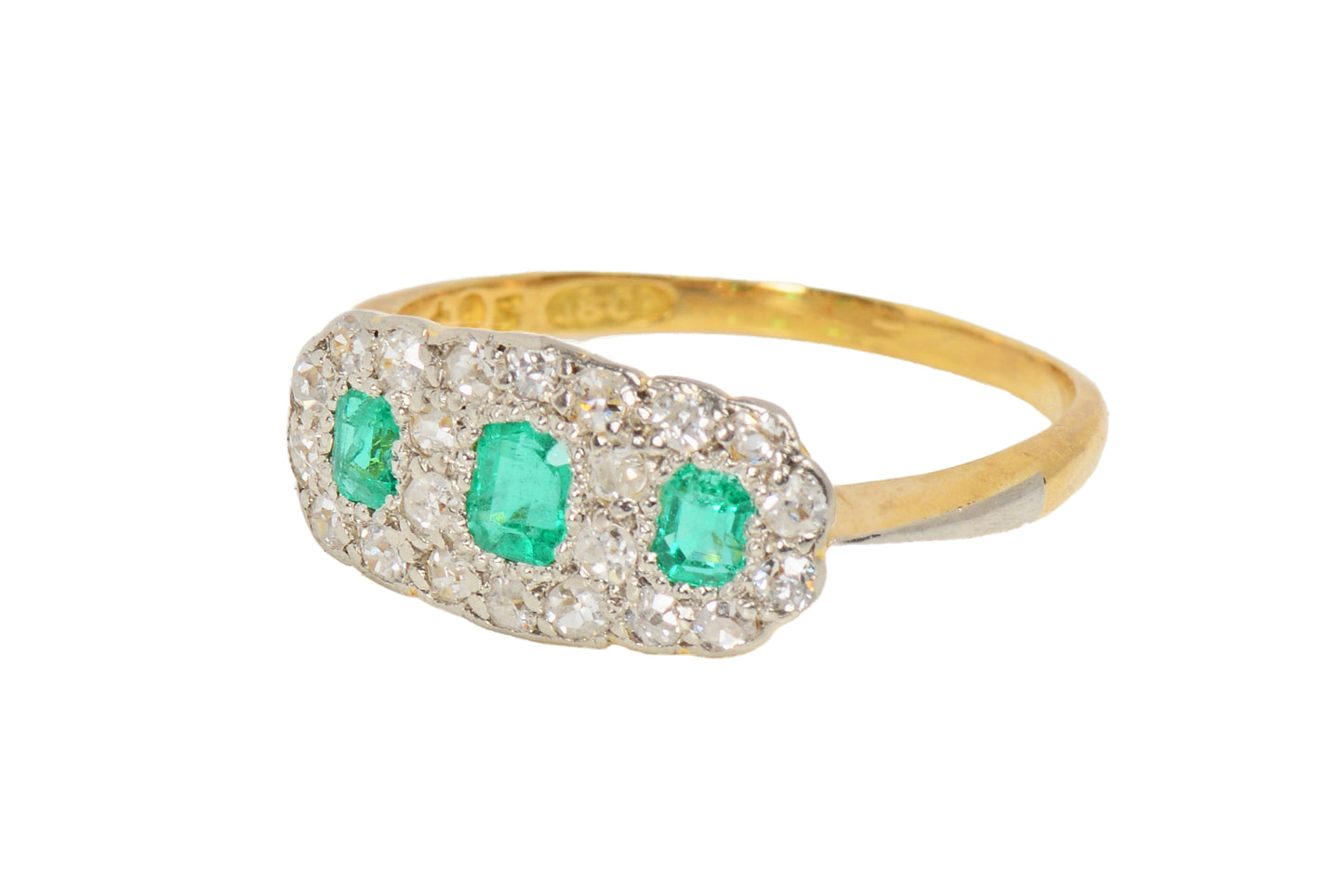 Antique Vintage Triple Cluster Emerald Diamond Ring