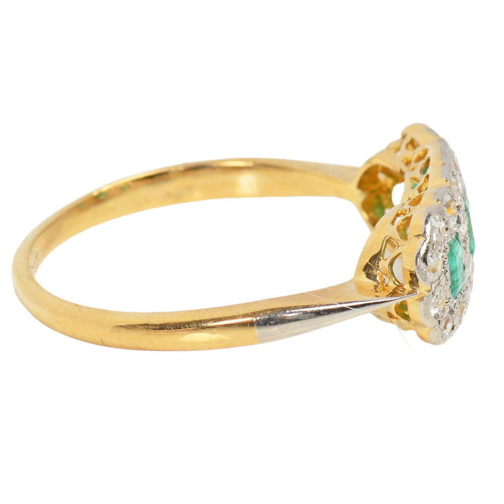 
                      
                        Antique Vintage Triple Cluster Emerald Diamond Ring
                      
                    