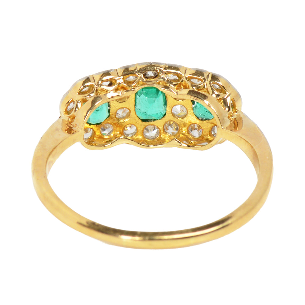 
                      
                        Antique Vintage Triple Cluster Emerald Diamond Ring
                      
                    