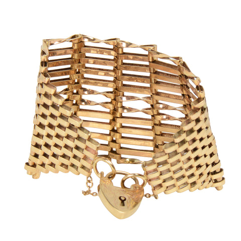 Fancy Wide Gold Gate Bracelet & Heart Padlock