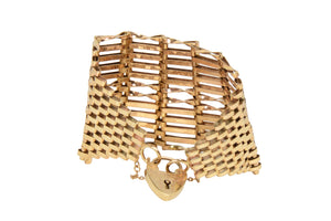 Fancy Wide Gold Gate Bracelet & Heart Padlock