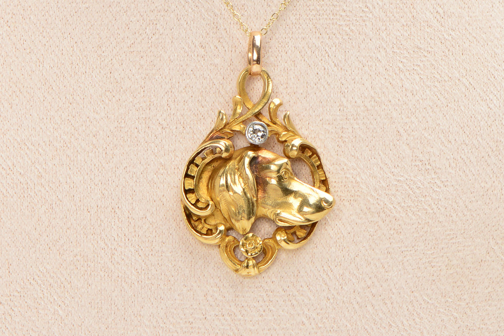 Superlative Diamond 18k Gold Spaniel Dog Pendant