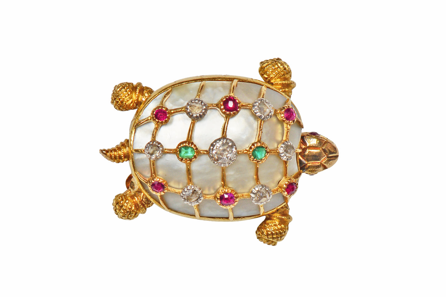 Fantastic Articulated Diamond Gem Turtle Brooch