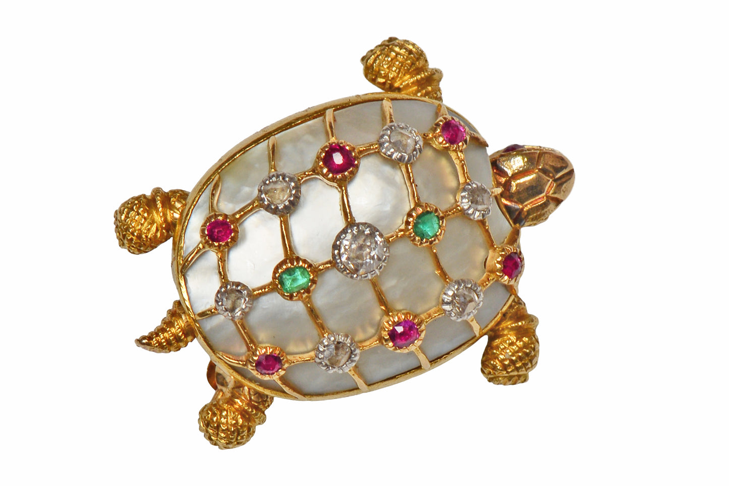 Fantastic Articulated Diamond Gem Turtle Brooch