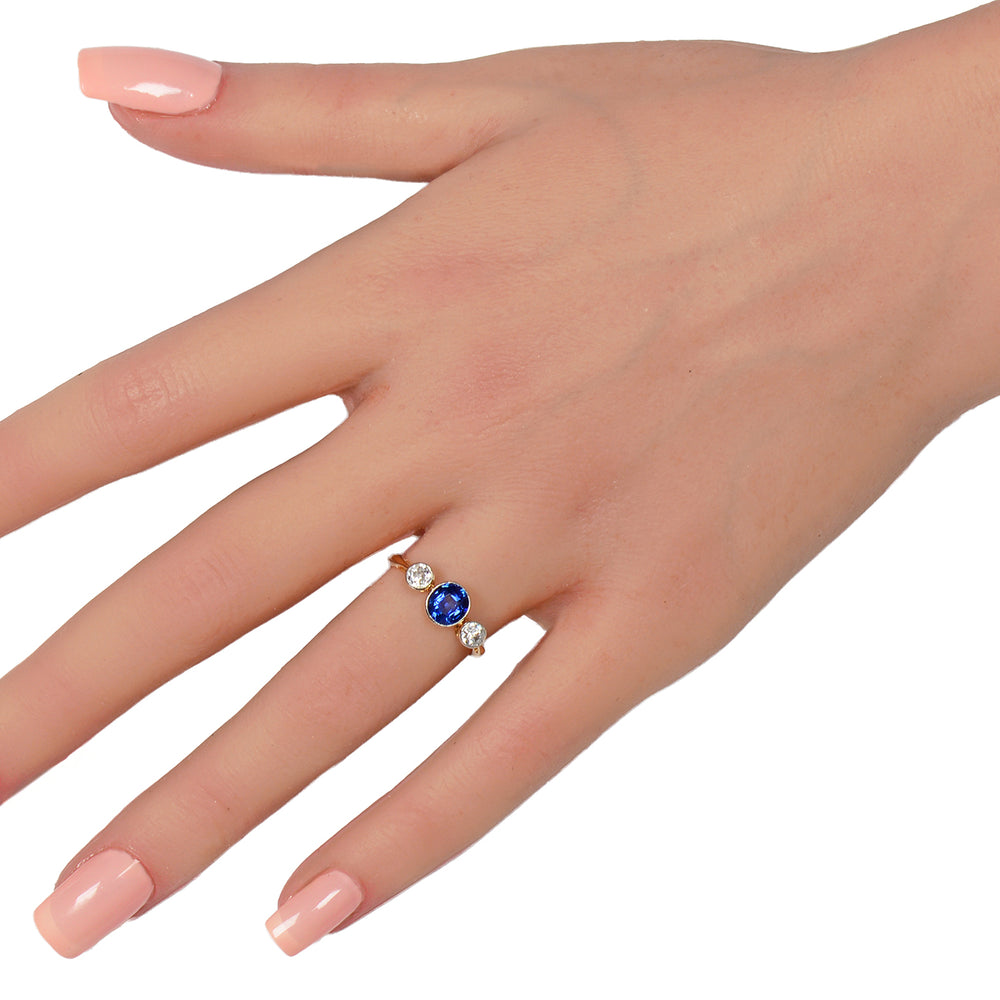 
                      
                        Art Deco Bezel Set Fine Sapphire & Diamond Ring
                      
                    