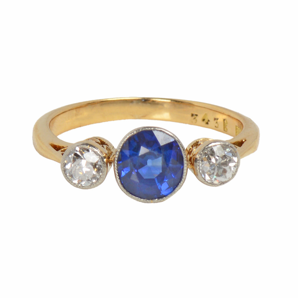 Art Deco Bezel Set Fine Sapphire & Diamond Ring