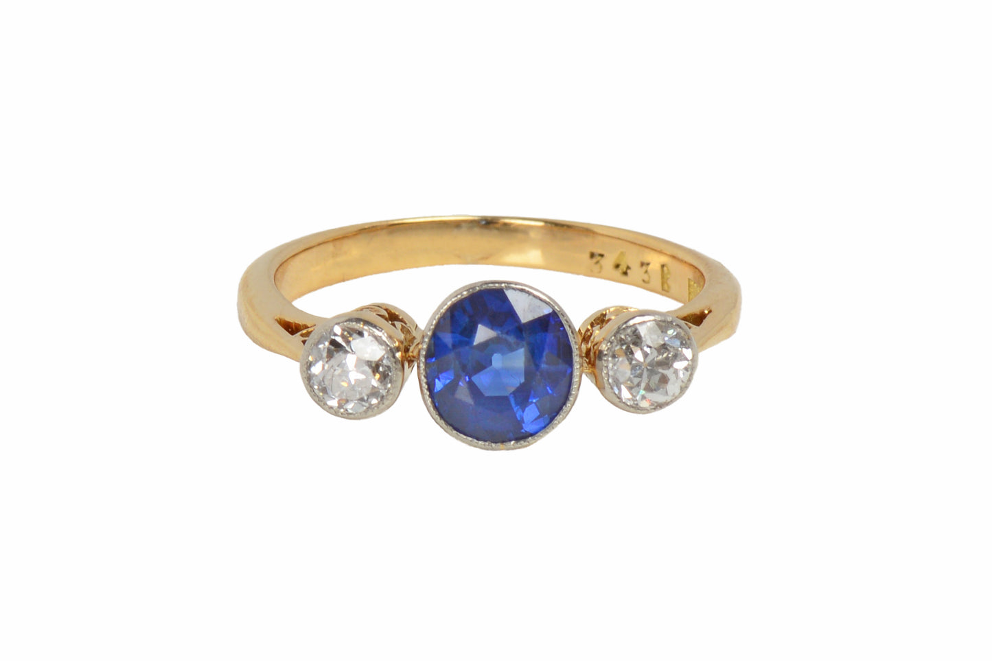 Art Deco Bezel Set Fine Sapphire & Diamond Ring