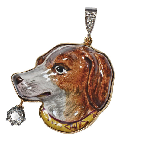 Enamel Dog Diamond Gold Pendant