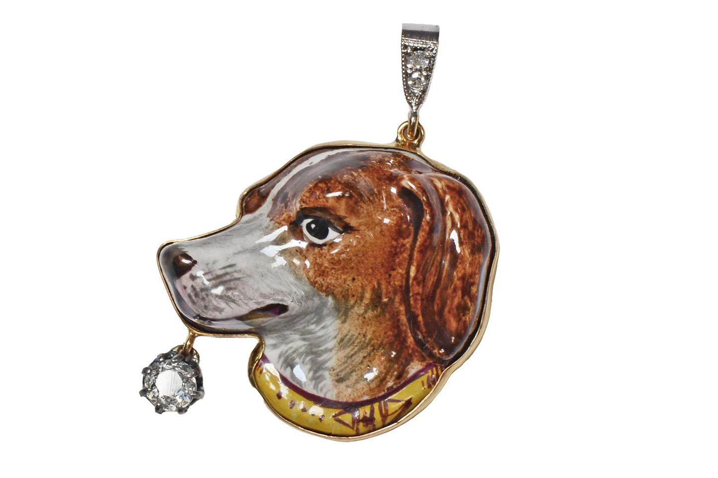 Enamel Dog Diamond Gold Pendant