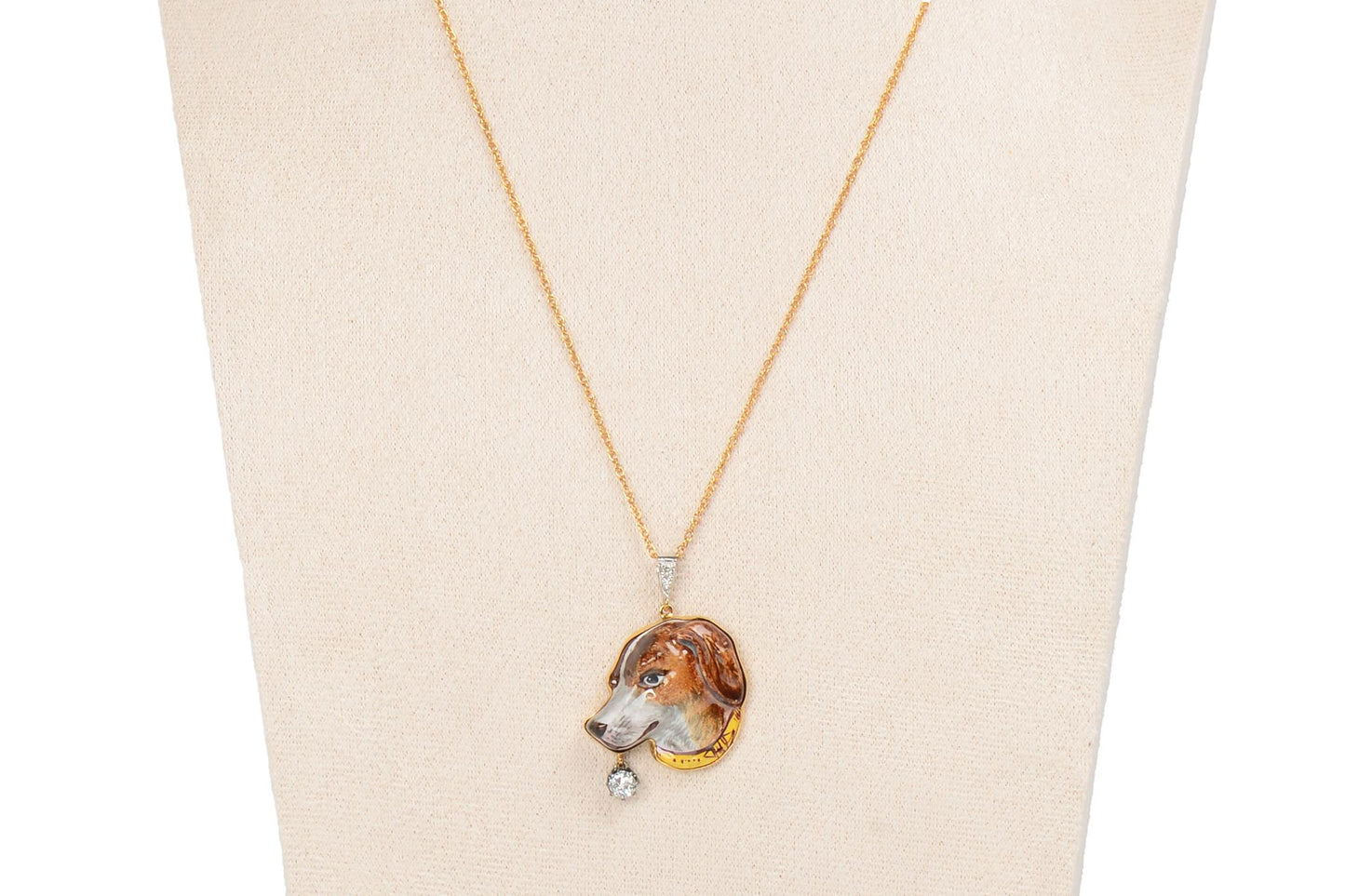 Enamel Dog Diamond Gold Pendant