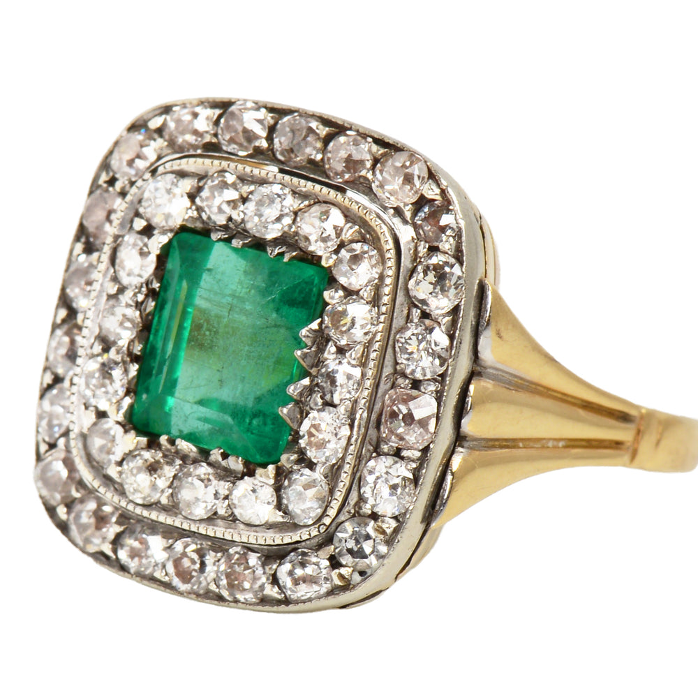 Colombian Emerald & Diamond Double Halo Ring