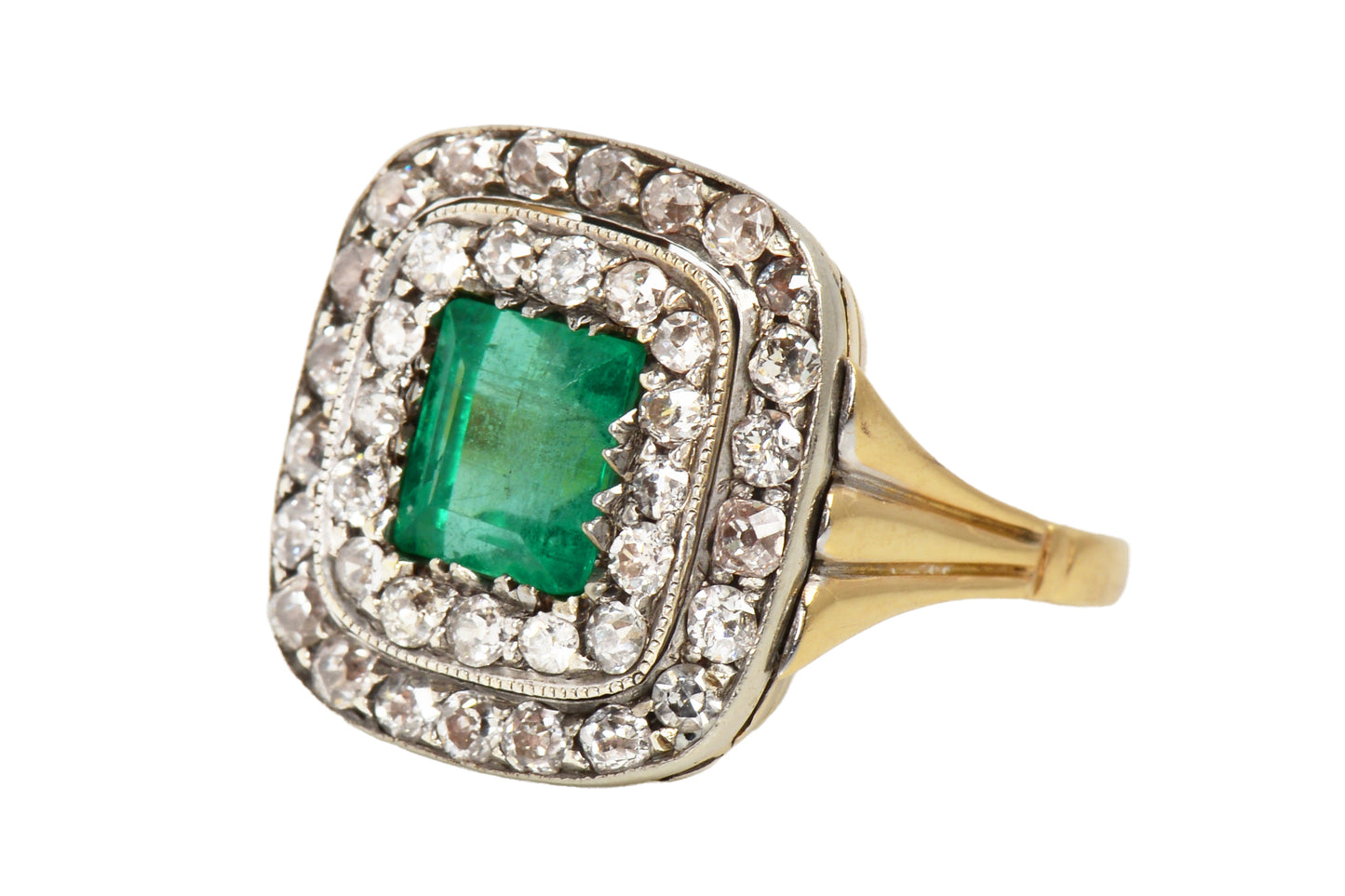 Colombian Emerald & Diamond Double Halo Ring
