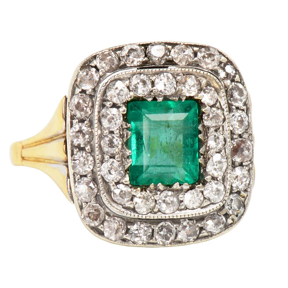 Colombian Emerald & Diamond Double Halo Ring