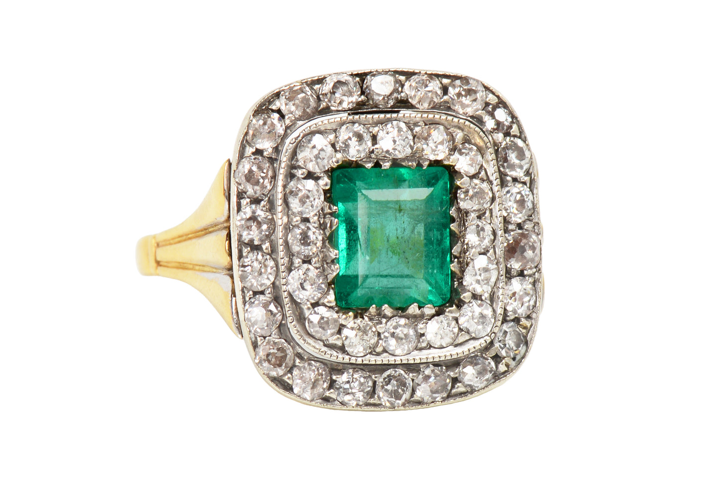 Colombian Emerald & Diamond Double Halo Ring