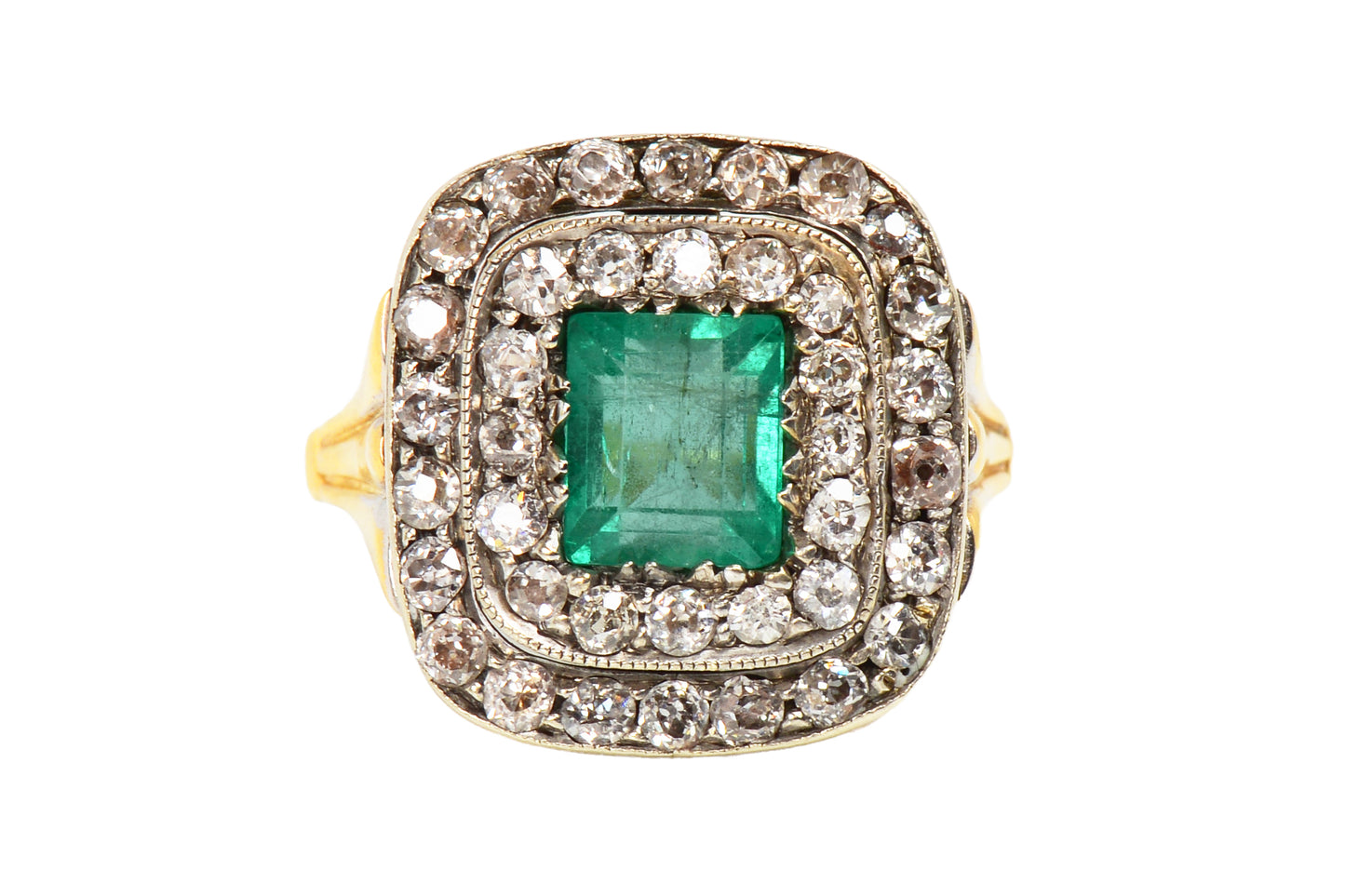 Colombian Emerald & Diamond Double Halo Ring