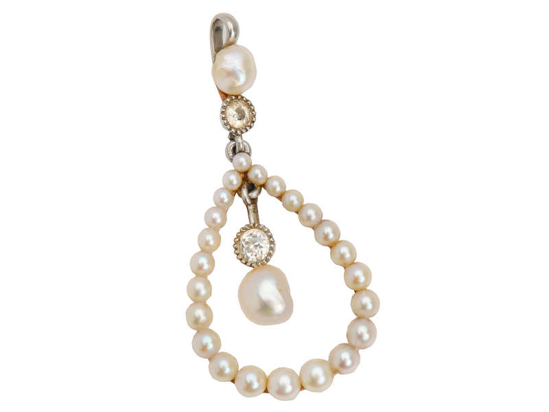 Antique Edwardian Natural Pearl Pendant & Chain