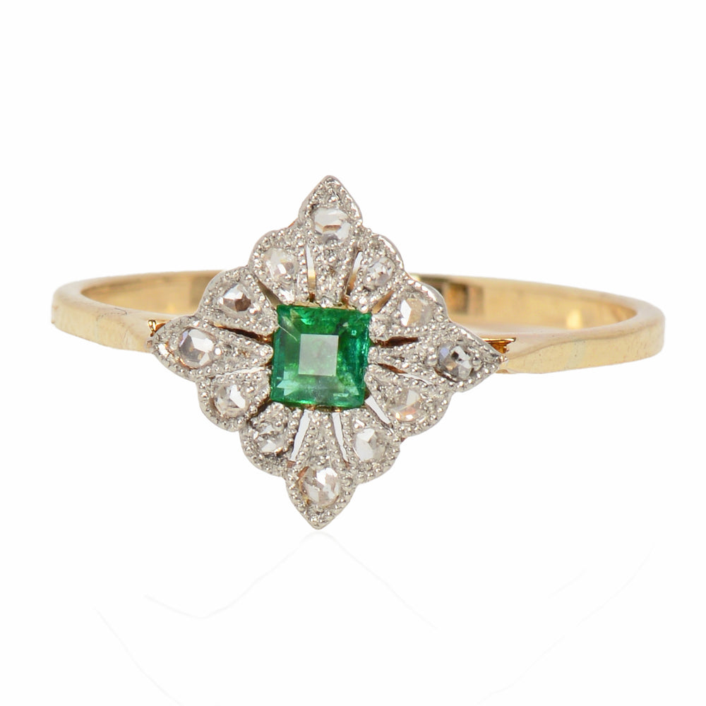Good Things - Emerald Diamond Antique Ring