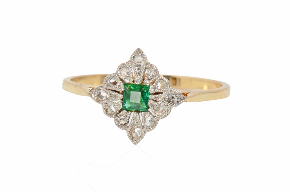 Good Things - Emerald Diamond Antique Ring