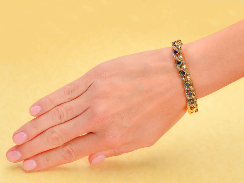 Antique French Sapphire Diamond 18k Bracelet