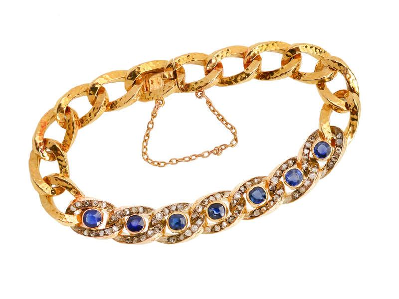 Antique French Sapphire Diamond 18k Bracelet
