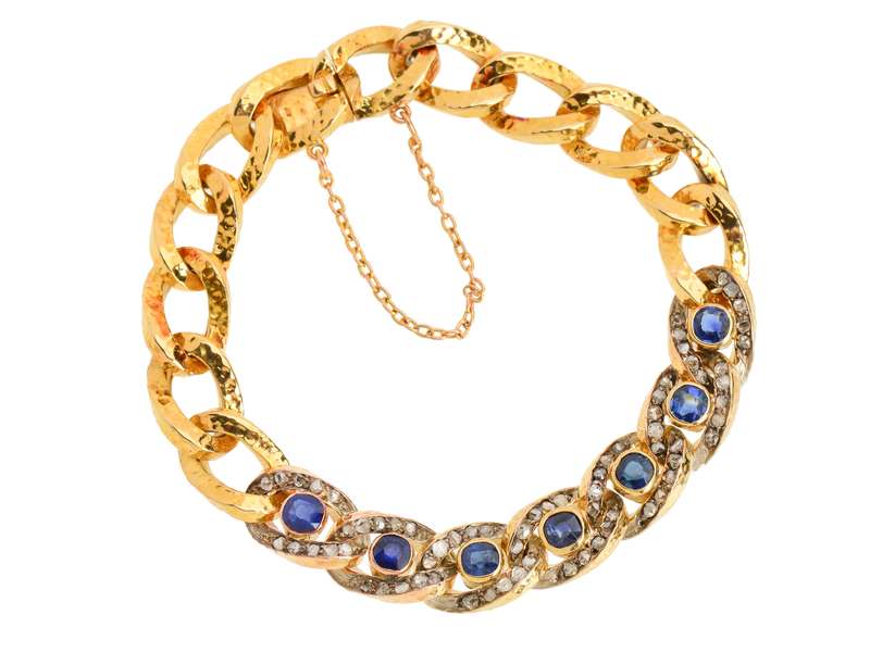 Antique French Sapphire Diamond 18k Bracelet