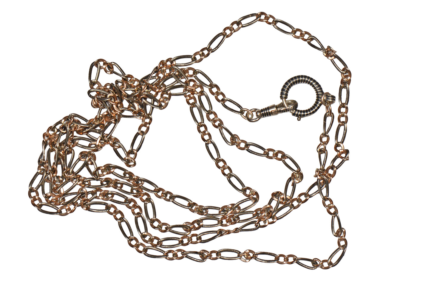 Victorian French Niello Long Guard Chain With Clasp