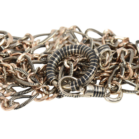 Victorian French Niello Long Guard Chain With Clasp