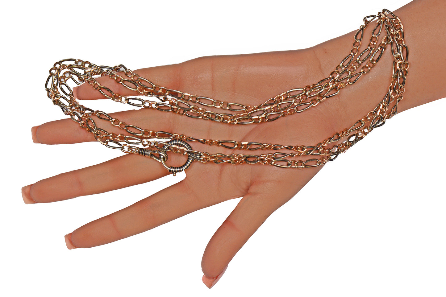 Victorian French Niello Long Guard Chain With Clasp