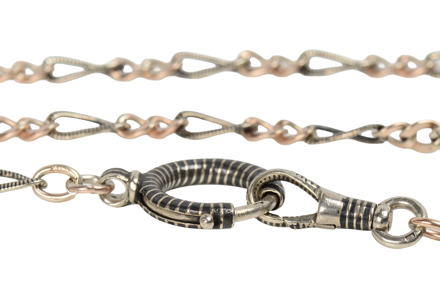 Victorian French Niello Long Guard Chain With Clasp