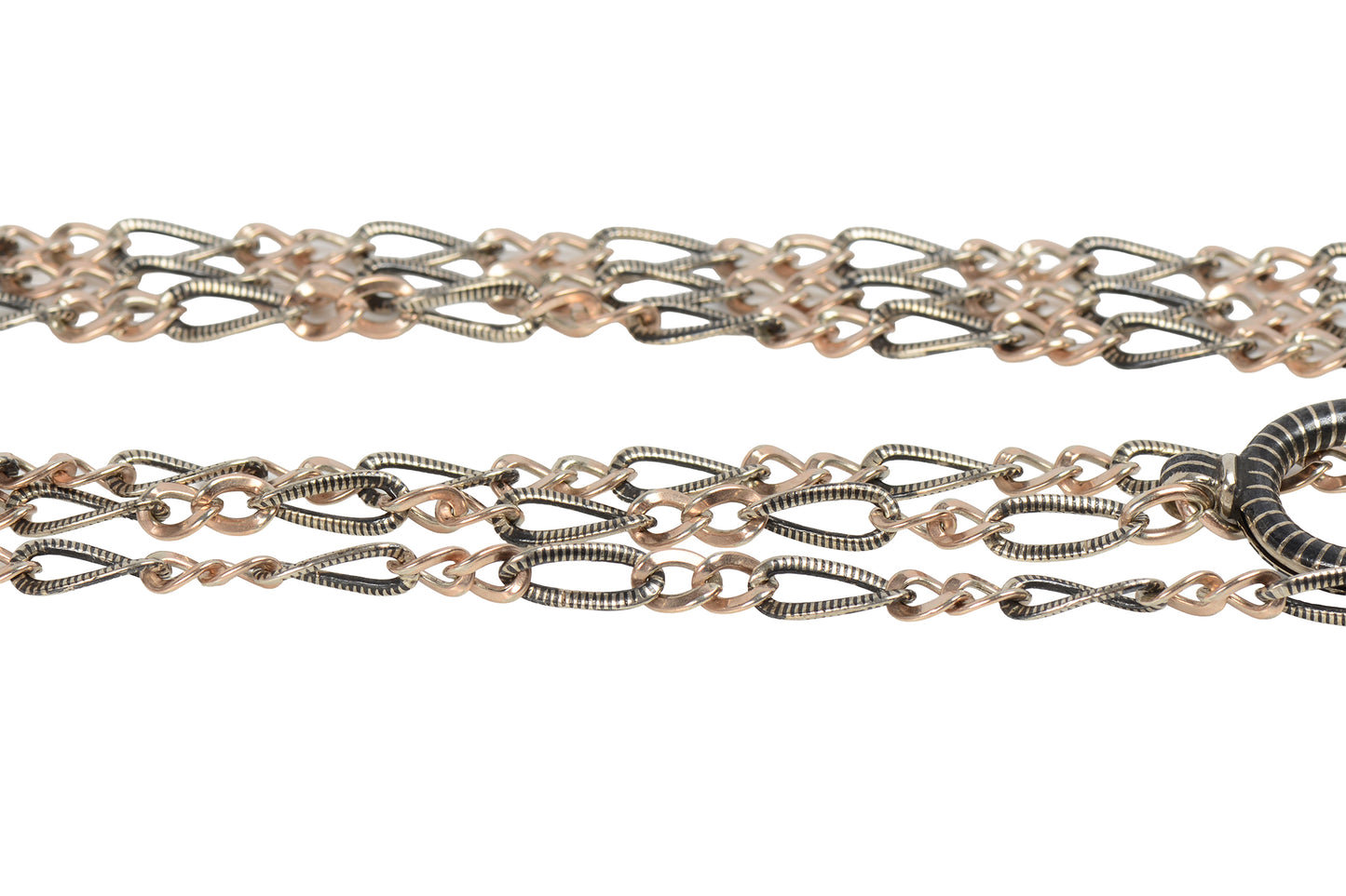 Victorian French Niello Long Guard Chain With Clasp
