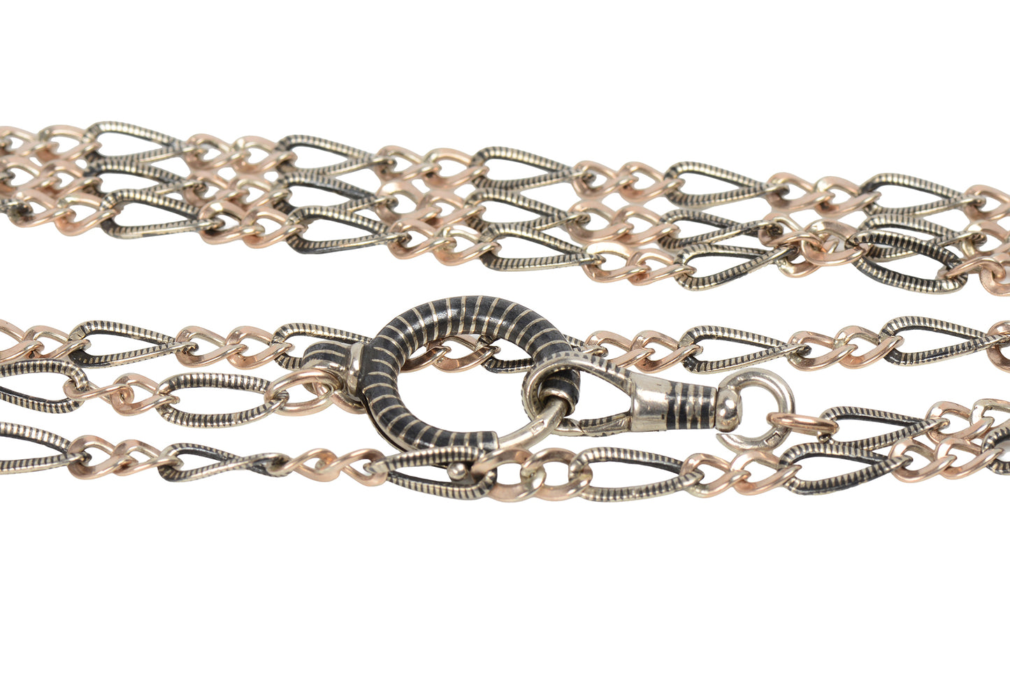 Victorian French Niello Long Guard Chain With Clasp