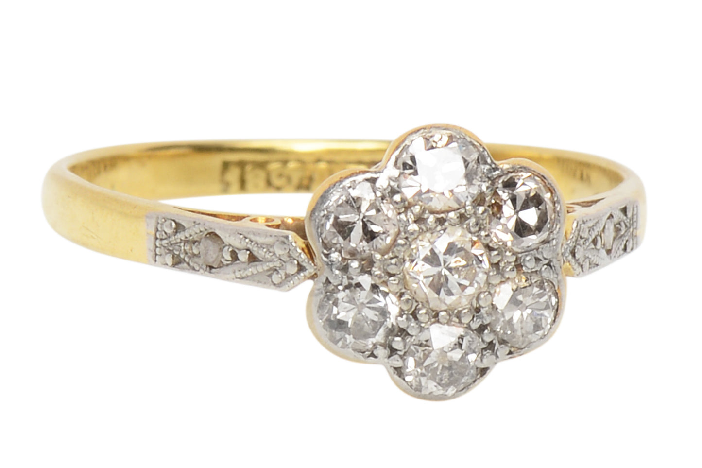 Antique Flower Motif Diamond Engagement Ring