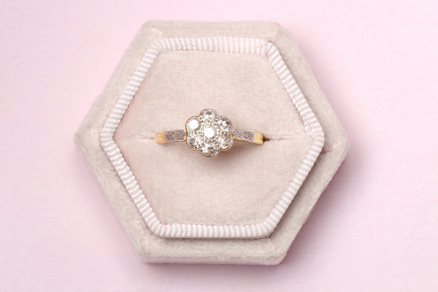 Antique Flower Motif Diamond Engagement Ring