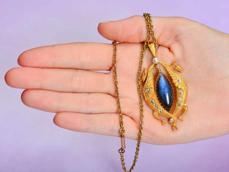
                      
                        Antique Labradorite Dragon Pendant & Chain
                      
                    