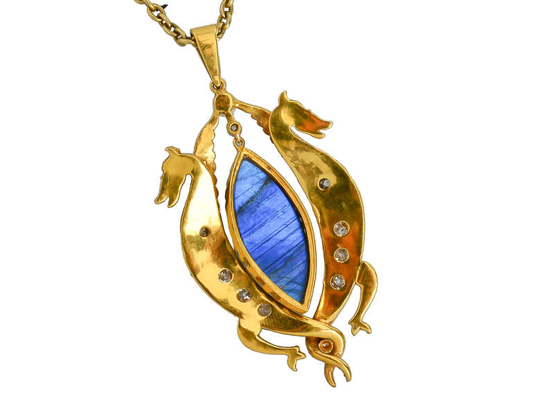 Antique Labradorite Dragon Pendant & Chain